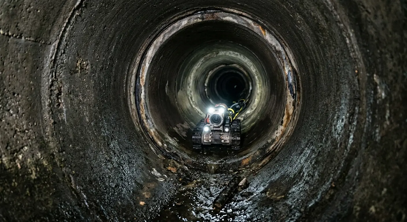 Robotic sewer camera inspecting pipe interior for Drain Snake Service in West Fargo